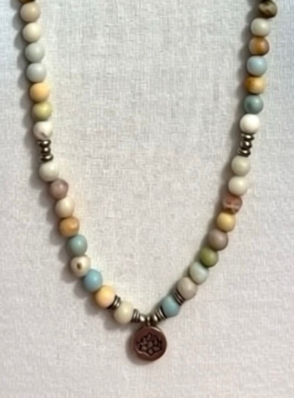 Vintage Elastic Amazonite Necklace 37 Inch Long Strand Necklace